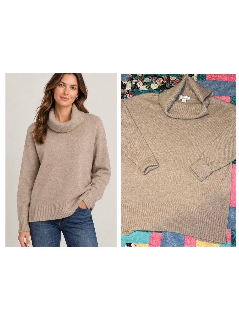 Nordstrom Signature $278 100% Cashmere Woman’s S Beige Slit Cowl Sweater Size S